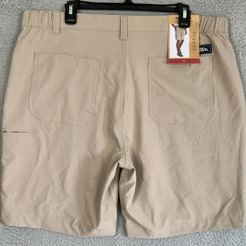 NEW Eddie Bauer Flex Waist Tech Shorts Mens XL Tan Ripstop Hiking Cargo Outdoor